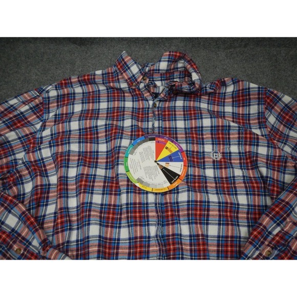 Chaps Brushed Flannel Shirt Men's Size XLT TALL Red White Blue Plaid Button Up - Picture 2 of 8